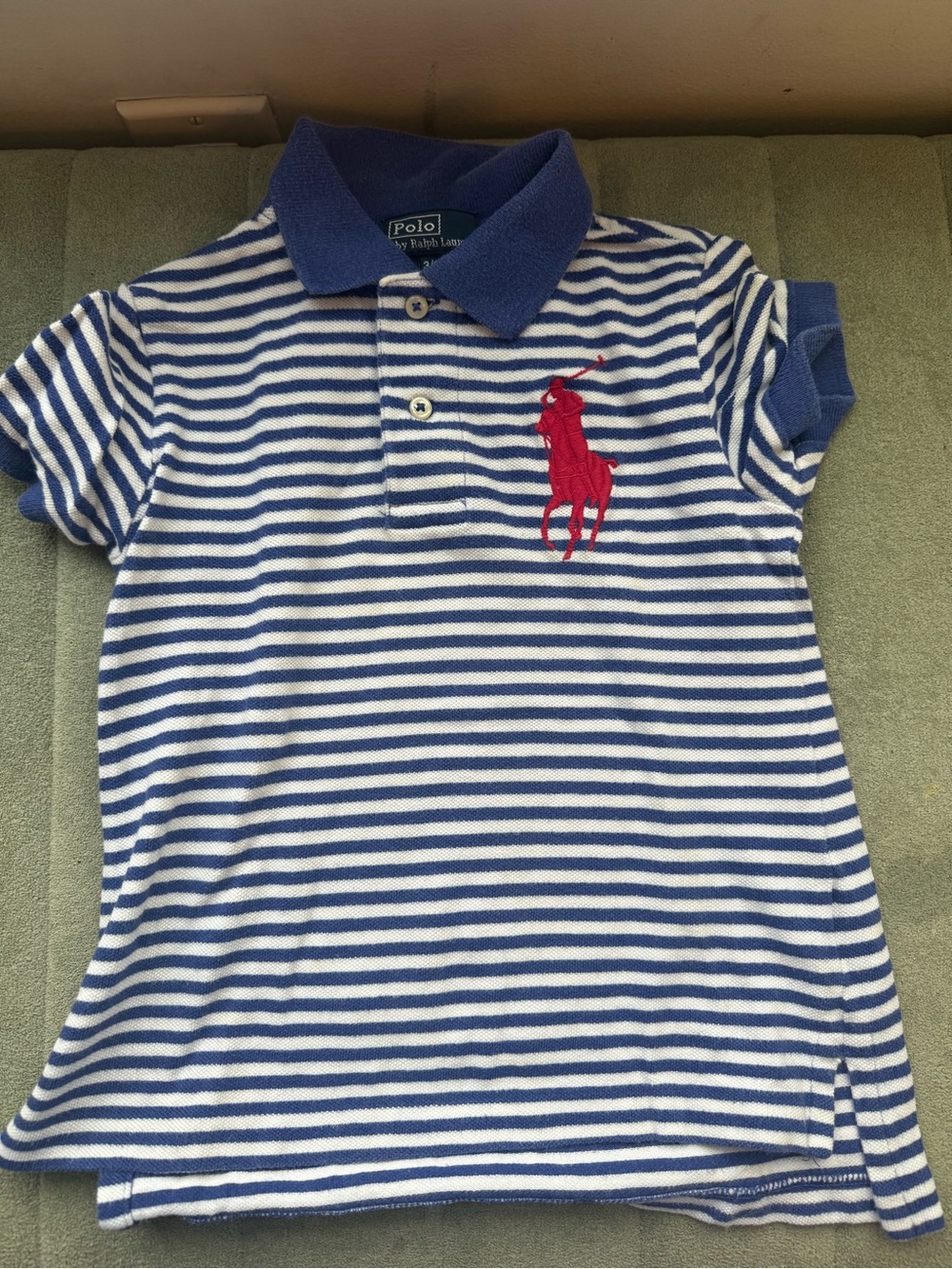 Ralph Lauren Blue & White Striped Polo with Red Polo Player